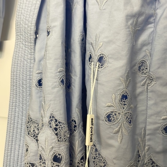 NWT Self Portrait  Cotton Broderie A-Line Mini Dress Light Blue 0 - Picture 11 of 15